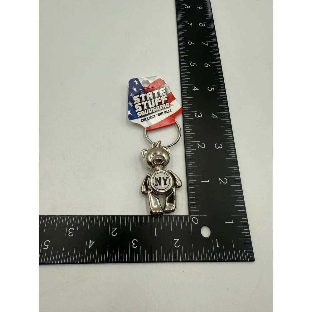 State Stuff Souvenirs New York NY Teddy Bear Keychain Silver Tone‎ Metal New